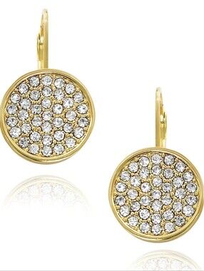 Vince Camuto Gold Tone Pave Circle Lever Back Earrings